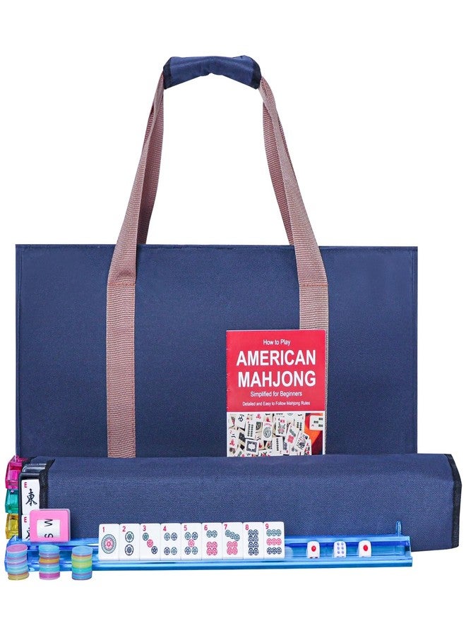 GUSTARIA American Mahjong Game Set, 166 Premium White Tiles, 4 All-in-One Color Rack/Pushers, Complete Mahjong Set Blue Carrying Bag - Image 1